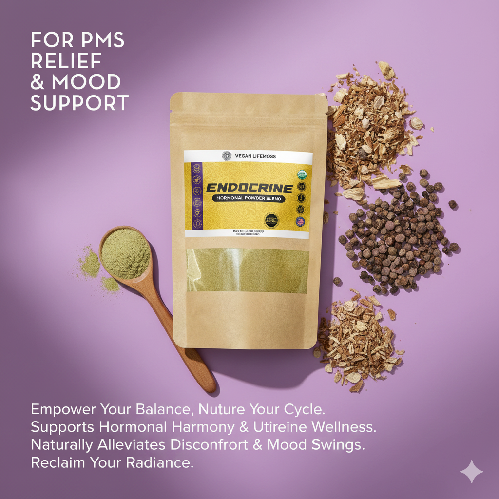 Bottle of Vegan Lifemoss Blood Purifying Capsules with a yellow label and text.