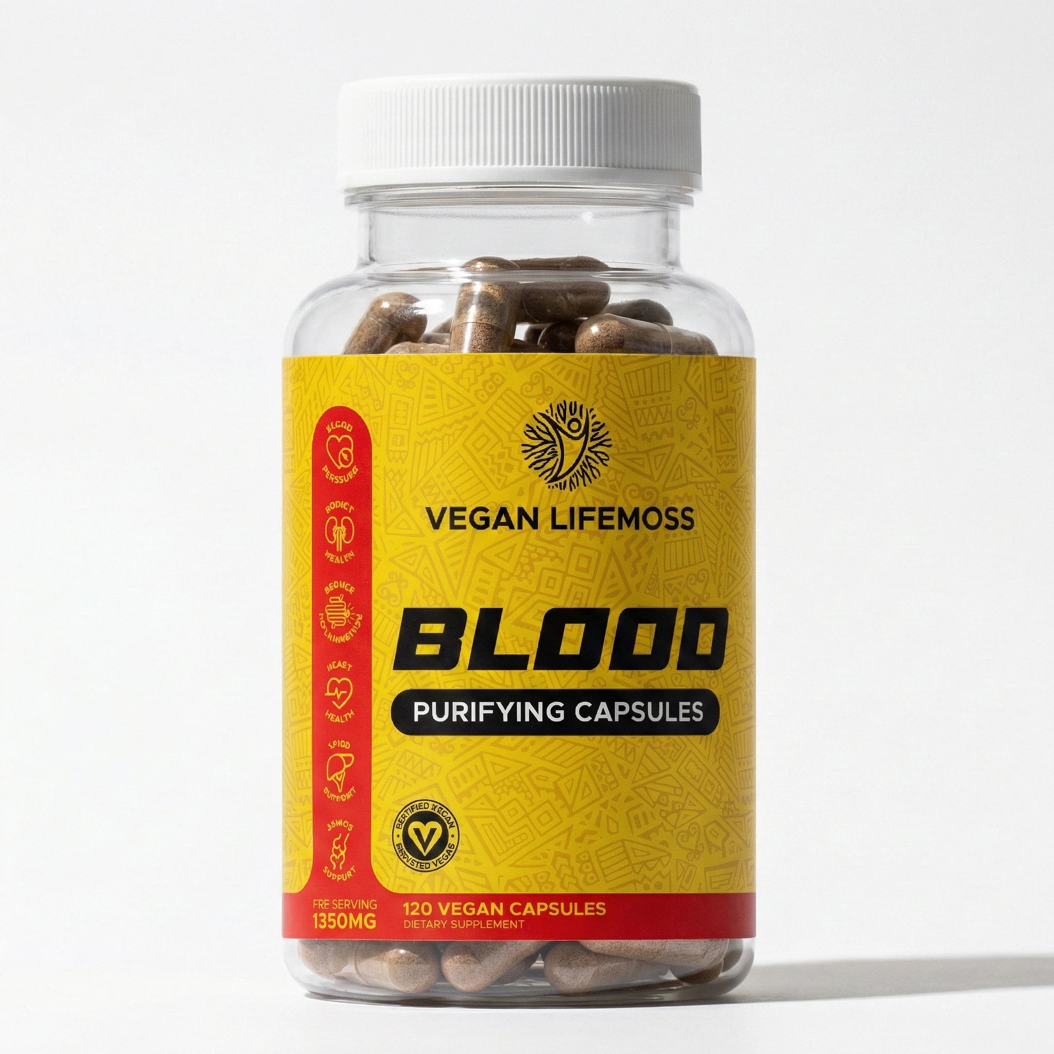 Bottle of Vegan Lifemoss Blood Purifying Capsules, containing 120 vegan capsules.