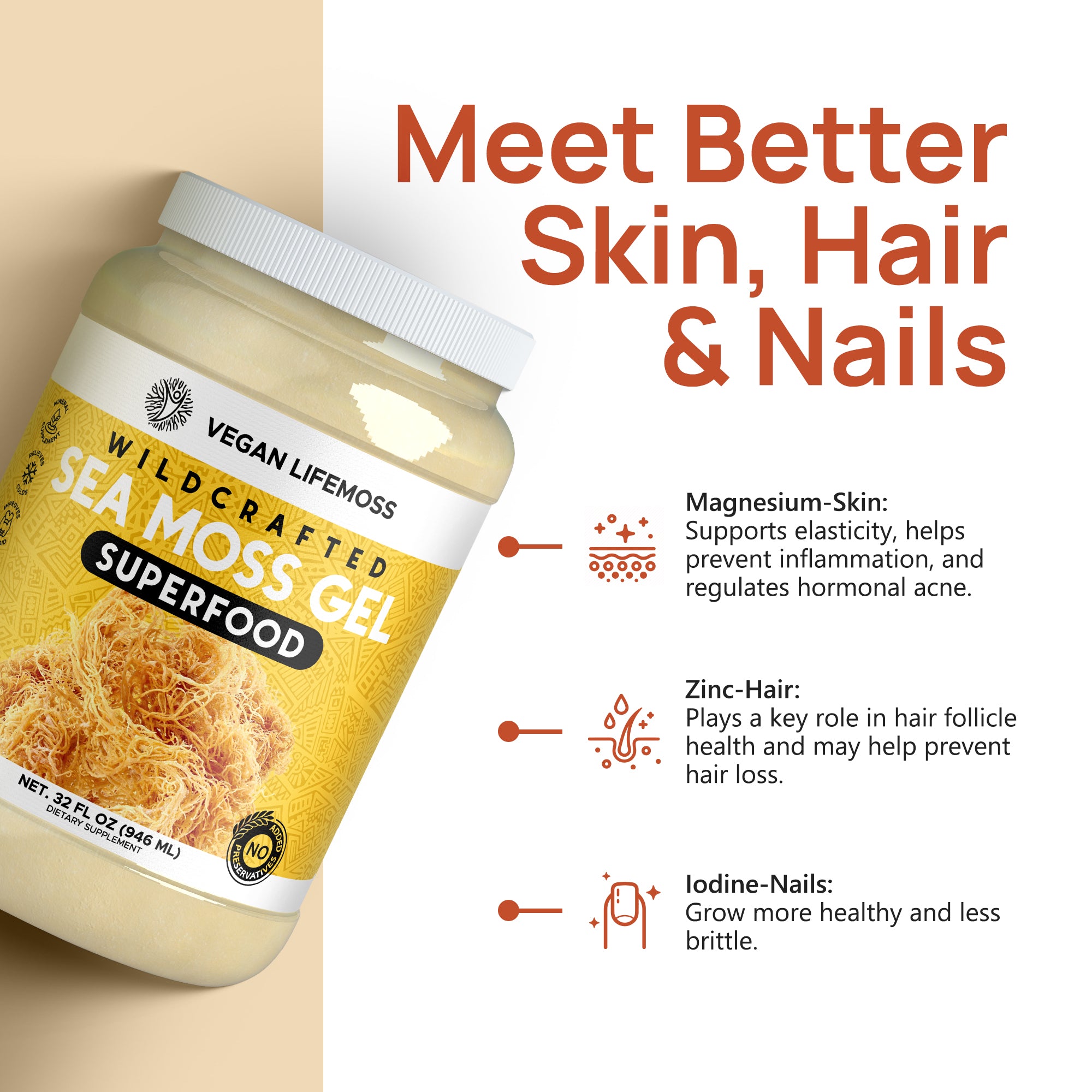 Bottle of Vegan Lifemoss Blood Purifying Capsules with a yellow label and text.