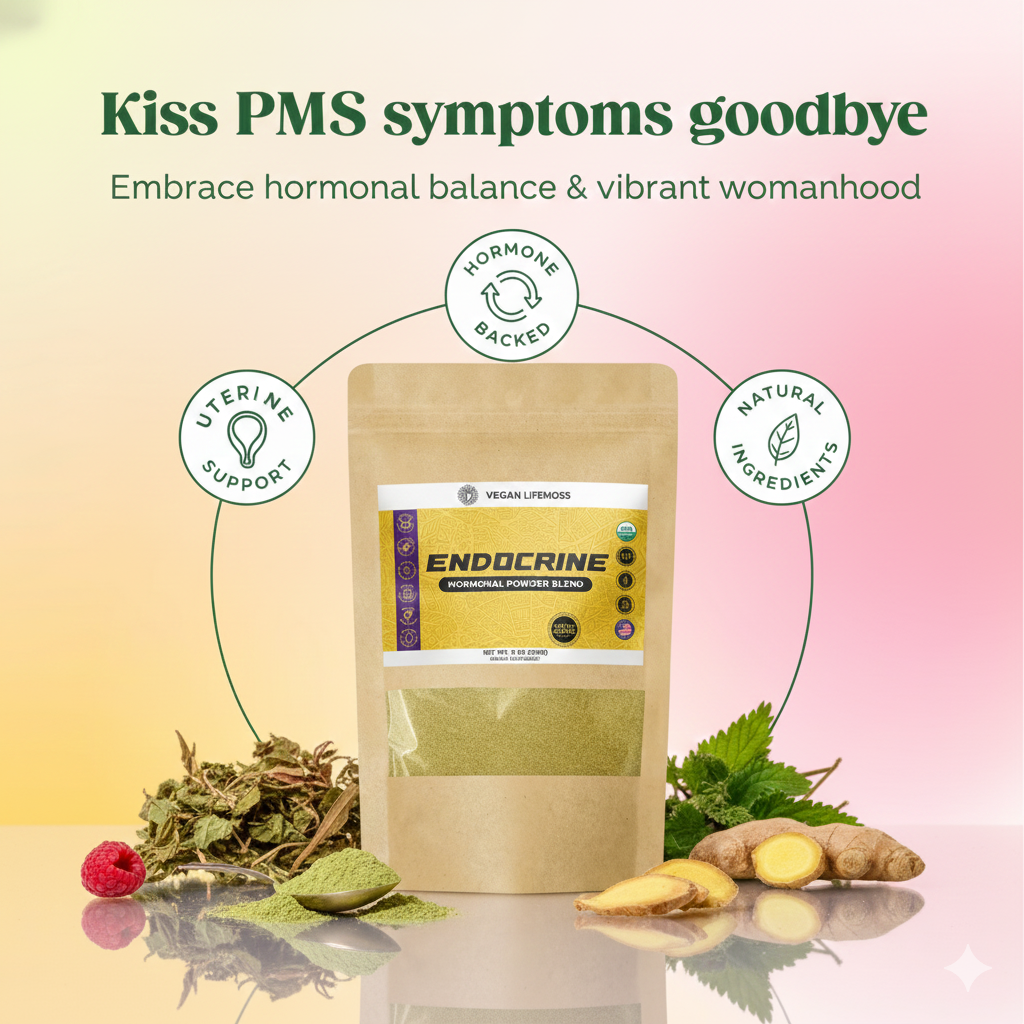 Bottle of Vegan Lifemoss Blood Purifying Capsules with a yellow label and text.