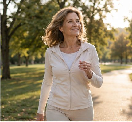A woman walking in a park
