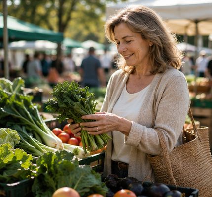A woman buying vegetables at a market