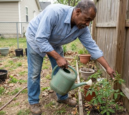 A man watering his garden